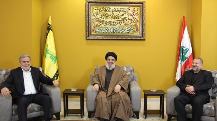 دیدار دبیرکل حزب الله لبنان با «زیاد النخاله» و «صالح العاروری»